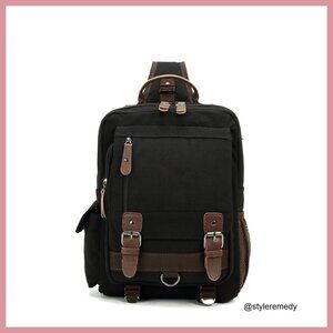 Canvas Messenger Bag Crossbody Shoulder Bag with Leather Trim